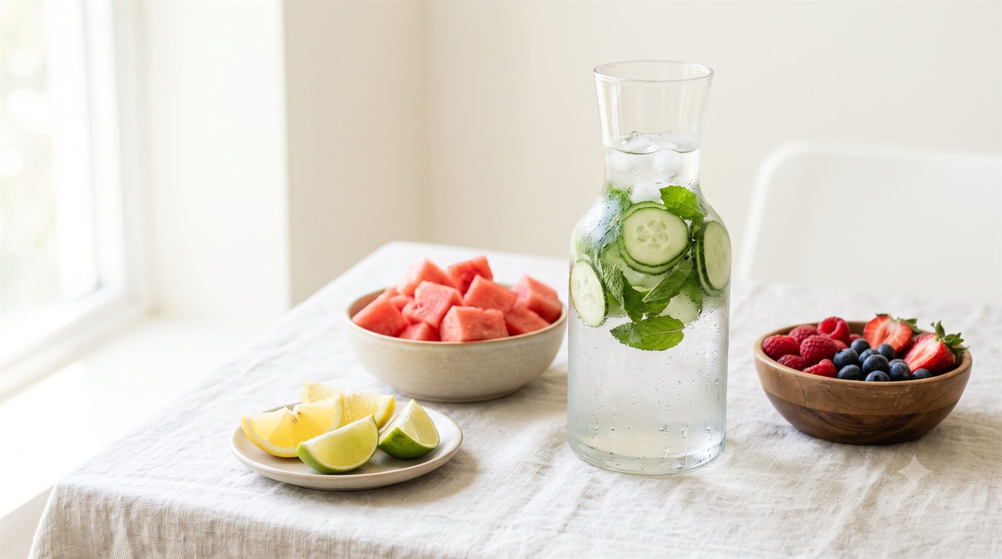 Alimenti e idratazione contro le gambe pesanti con il caldo: acqua, anguria e frutti rossi